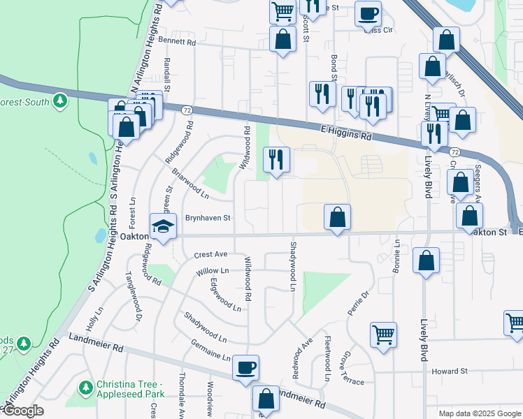 map of restaurants, bars, coffee shops, grocery stores, and more near 616 Carroll Square in Elk Grove Village