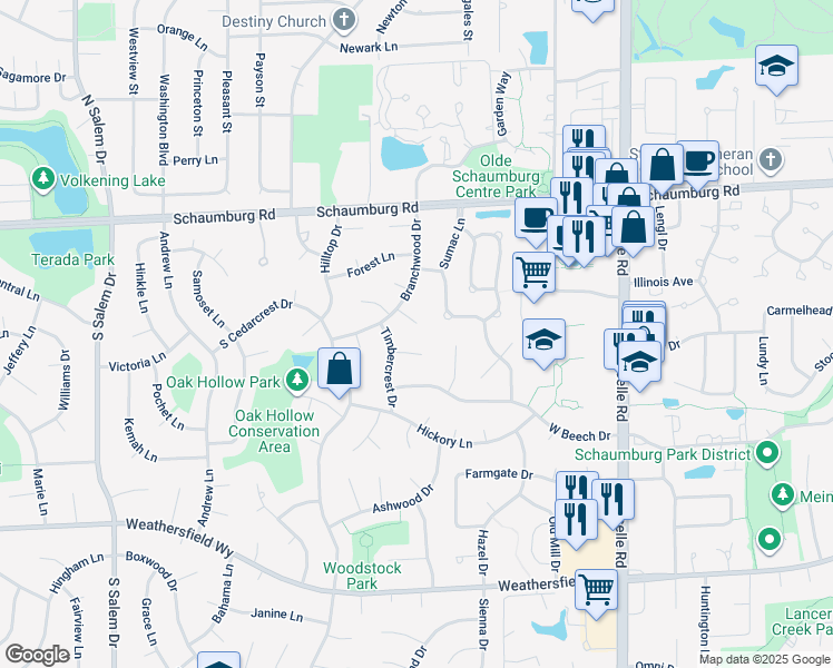map of restaurants, bars, coffee shops, grocery stores, and more near 313 Bittersweet Court in Schaumburg