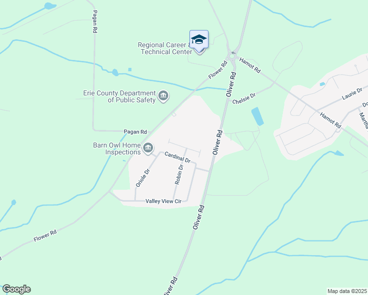 map of restaurants, bars, coffee shops, grocery stores, and more near 8602 Oliver Rd in Erie