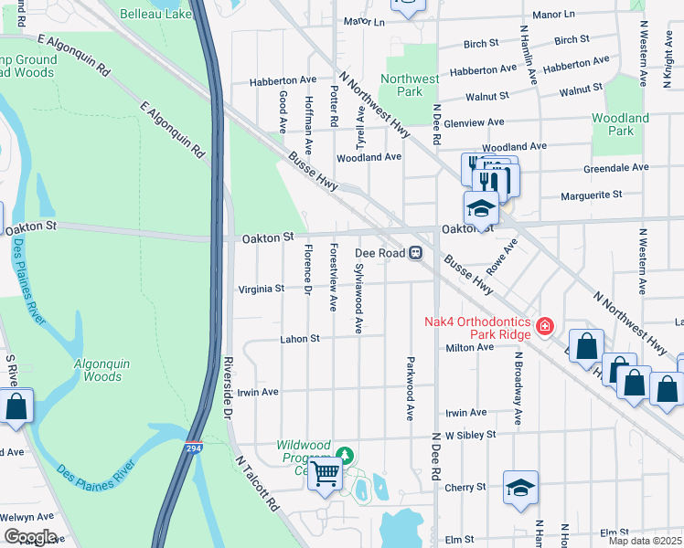 map of restaurants, bars, coffee shops, grocery stores, and more near 927 Forestview Avenue in Park Ridge