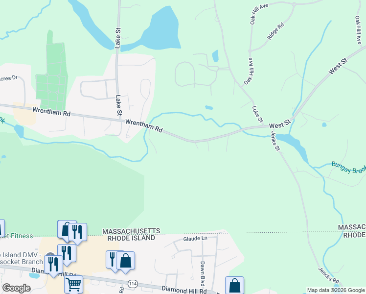 map of restaurants, bars, coffee shops, grocery stores, and more near 639 Wrentham Road in Bellingham