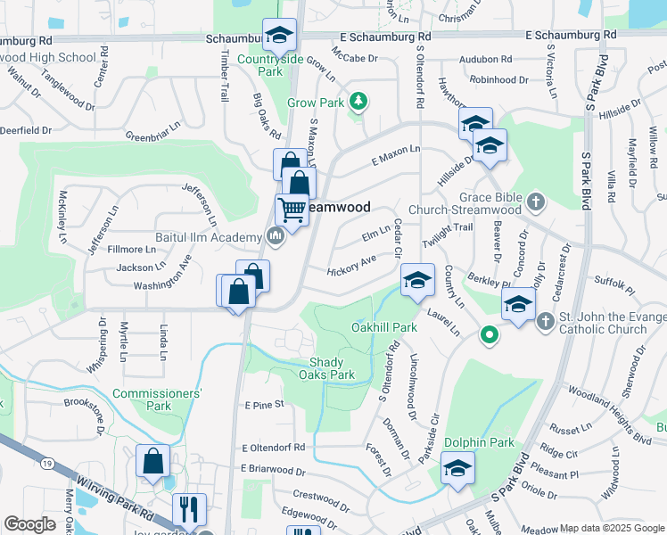 map of restaurants, bars, coffee shops, grocery stores, and more near 416 Cedar Circle in Streamwood