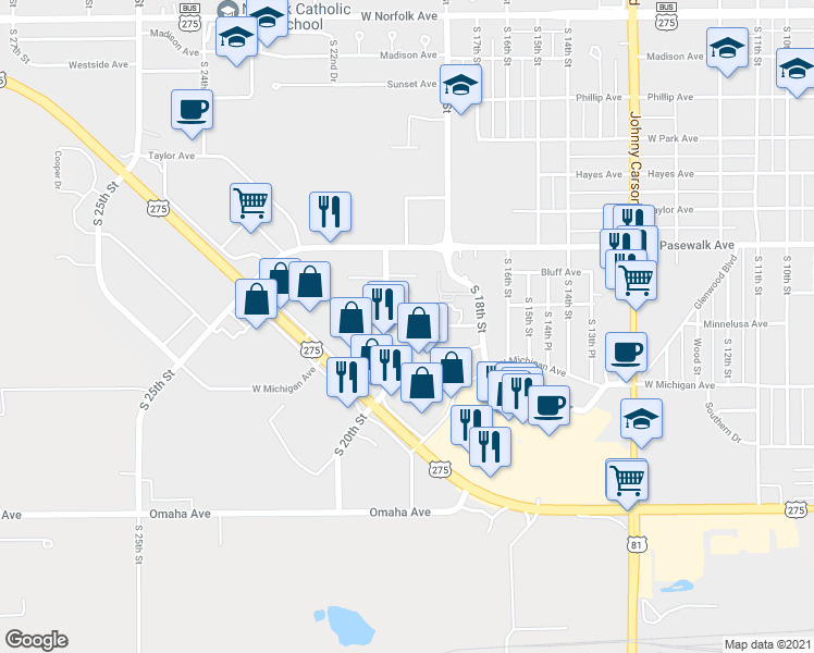 map of restaurants, bars, coffee shops, grocery stores, and more near 1956 Vicki Lane in Norfolk