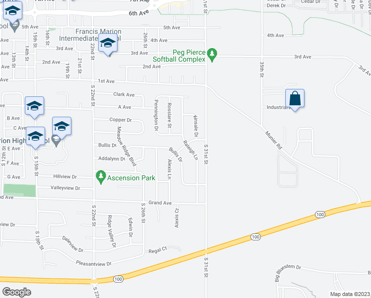 map of restaurants, bars, coffee shops, grocery stores, and more near 504 Raleigh Lane in Marion