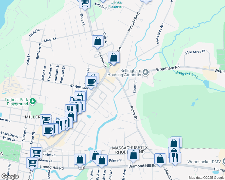 map of restaurants, bars, coffee shops, grocery stores, and more near 80 Moody Street in Bellingham