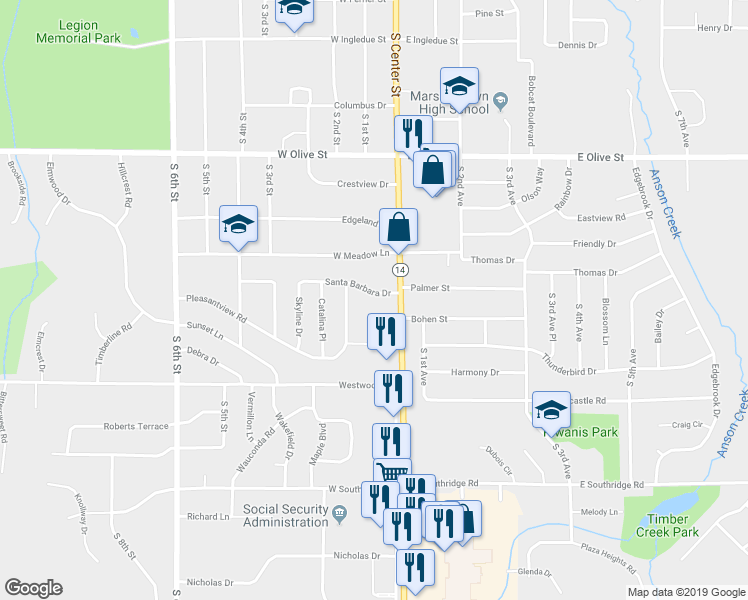 map of restaurants, bars, coffee shops, grocery stores, and more near 8 Santa Barbara Drive in Marshalltown