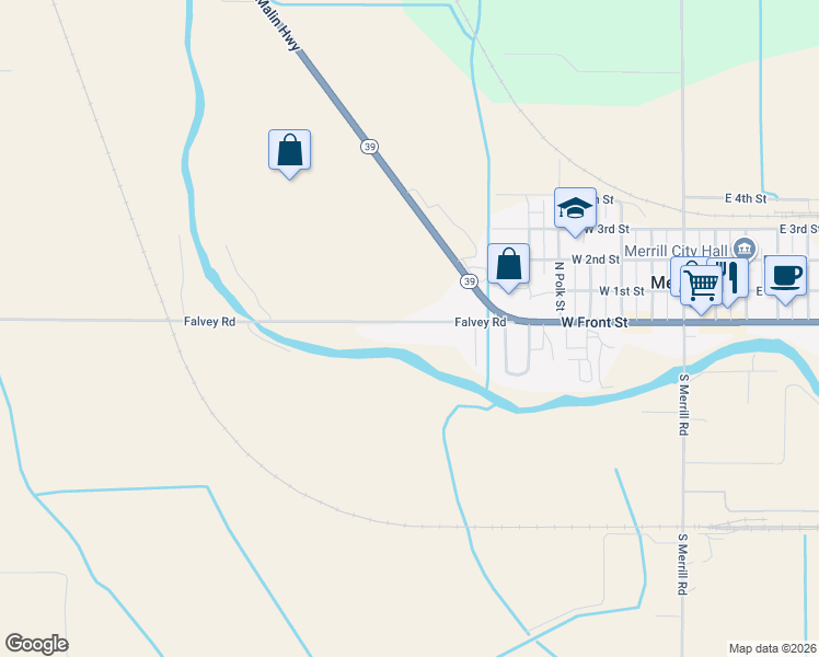 map of restaurants, bars, coffee shops, grocery stores, and more near 14520 Falvey Road in Merrill