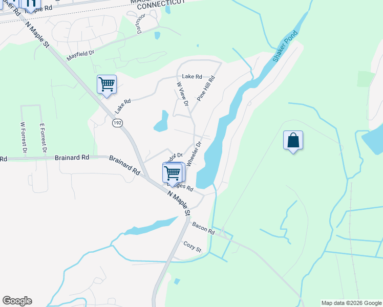 map of restaurants, bars, coffee shops, grocery stores, and more near 31 Wheeler Drive in Enfield