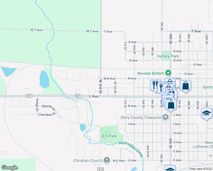 map of restaurants, bars, coffee shops, grocery stores, and more near 51 M Avenue in Nevada