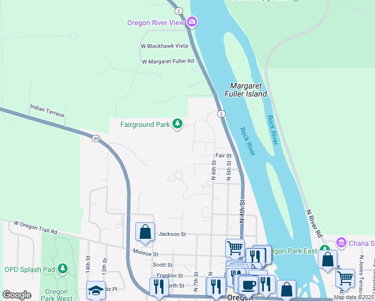 map of restaurants, bars, coffee shops, grocery stores, and more near 806 Midway Court in Oregon