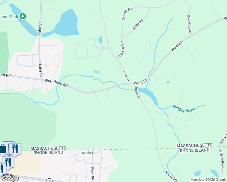 map of restaurants, bars, coffee shops, grocery stores, and more near 795 Wrentham Road in Wrentham