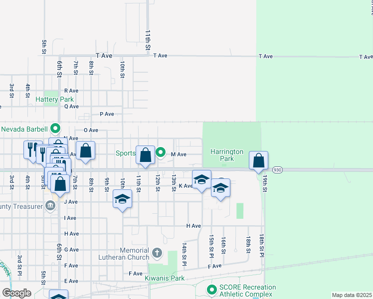 map of restaurants, bars, coffee shops, grocery stores, and more near 1407 M Avenue in Nevada