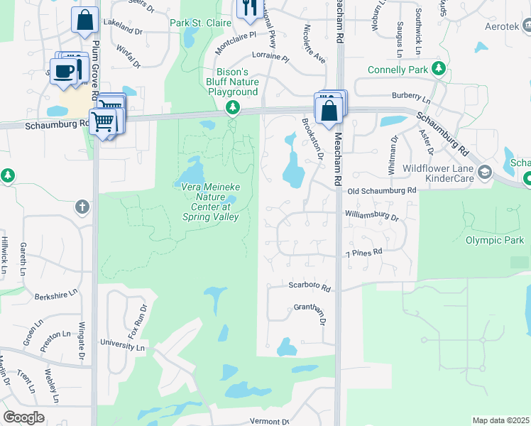 map of restaurants, bars, coffee shops, grocery stores, and more near 1215 Ironwood Court in Schaumburg