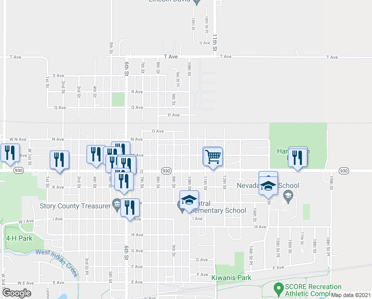 map of restaurants, bars, coffee shops, grocery stores, and more near 1310 10th St in Nevada