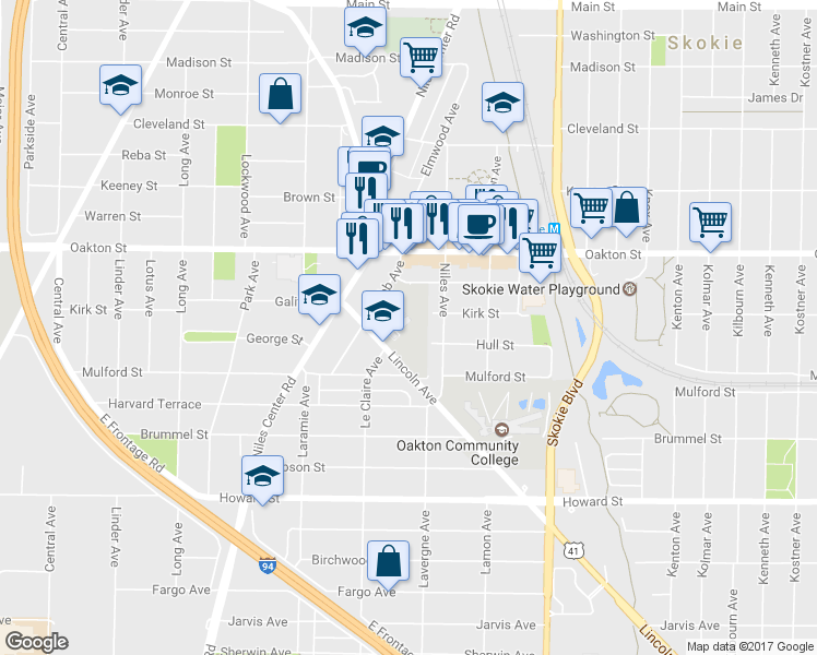 map of restaurants, bars, coffee shops, grocery stores, and more near 7823 Lincoln Avenue in Skokie