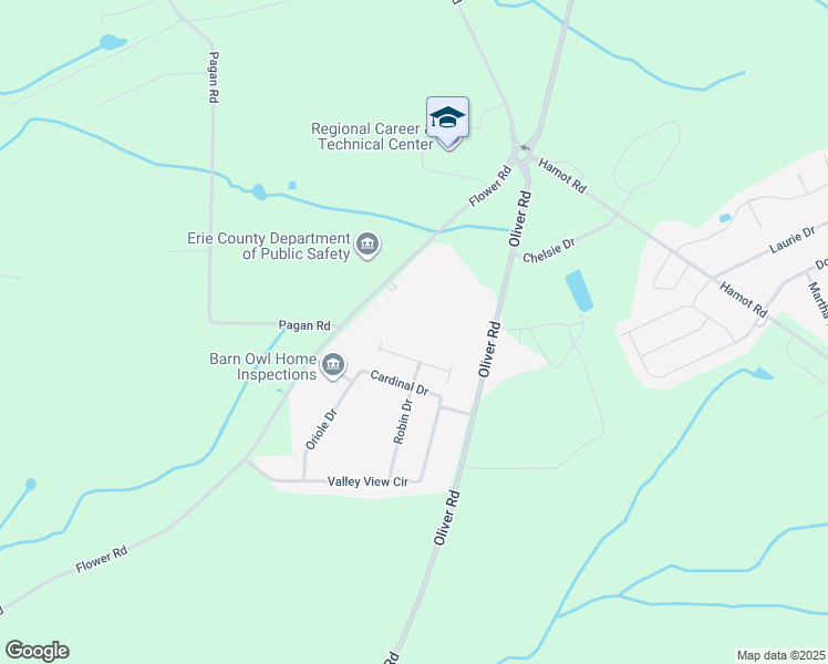 map of restaurants, bars, coffee shops, grocery stores, and more near 8602 Oliver Rd in Erie