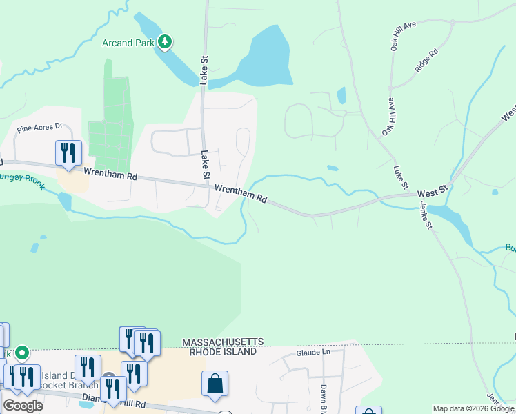 map of restaurants, bars, coffee shops, grocery stores, and more near 551 Wrentham Road in Bellingham