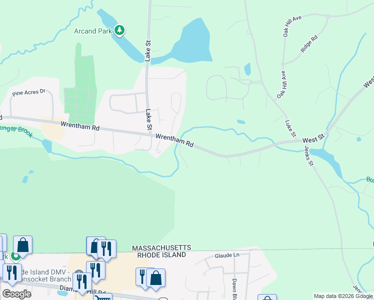 map of restaurants, bars, coffee shops, grocery stores, and more near 551 Wrentham Road in Bellingham