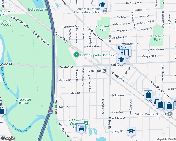 map of restaurants, bars, coffee shops, grocery stores, and more near 927 Forestview Avenue in Park Ridge