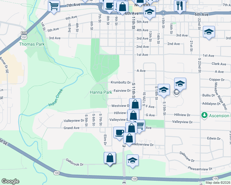 map of restaurants, bars, coffee shops, grocery stores, and more near 885 Fairview Drive in Marion