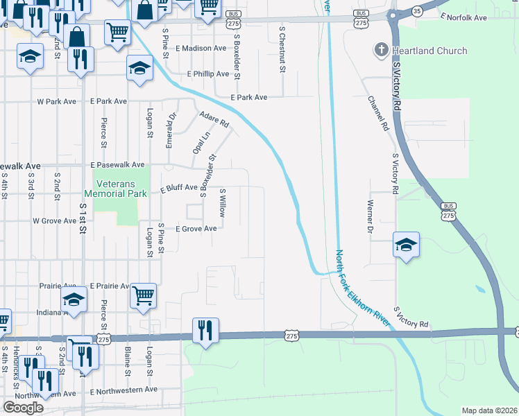 map of restaurants, bars, coffee shops, grocery stores, and more near 601 East Michigan Avenue in Norfolk