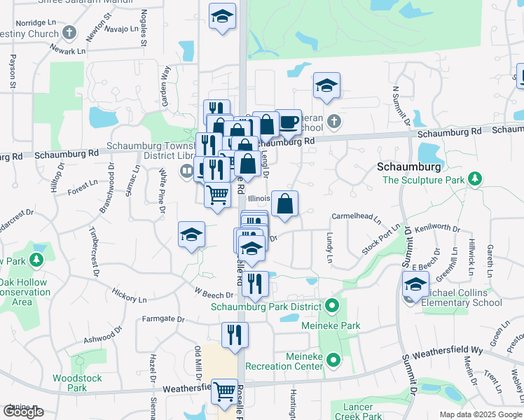 map of restaurants, bars, coffee shops, grocery stores, and more near 13 Virginia Parkway in Schaumburg