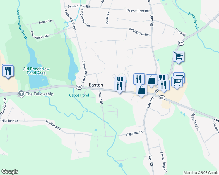 map of restaurants, bars, coffee shops, grocery stores, and more near 533 Foundry Street in Easton