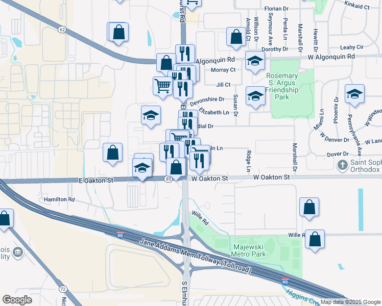 map of restaurants, bars, coffee shops, grocery stores, and more near in Des Plaines