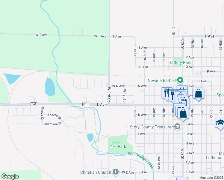 map of restaurants, bars, coffee shops, grocery stores, and more near 51 M Avenue in Nevada