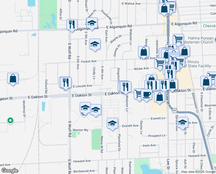 map of restaurants, bars, coffee shops, grocery stores, and more near 837 Fairmont Court in Des Plaines