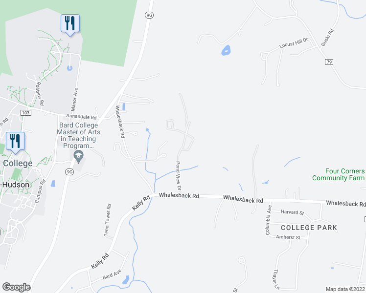 map of restaurants, bars, coffee shops, grocery stores, and more near 87 Pond View Drive in Red Hook