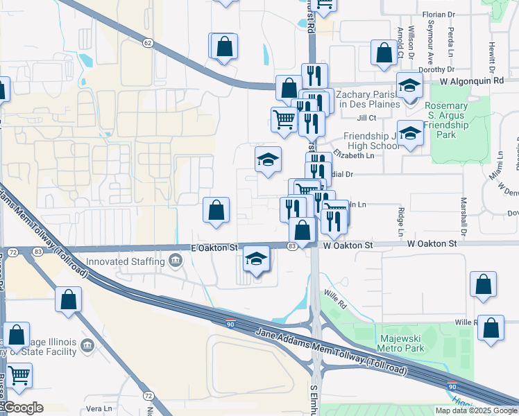 map of restaurants, bars, coffee shops, grocery stores, and more near 2318 South Cannon Drive in Mount Prospect