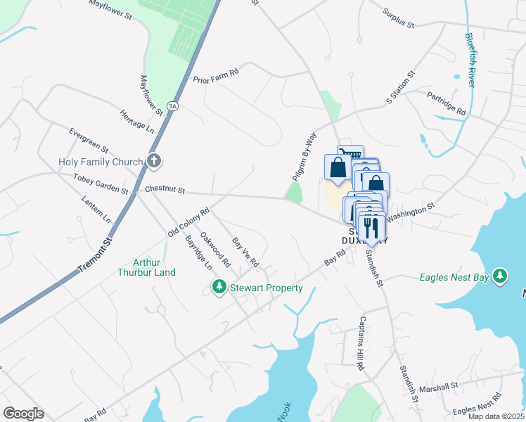 map of restaurants, bars, coffee shops, grocery stores, and more near 120 Chestnut Street in Duxbury