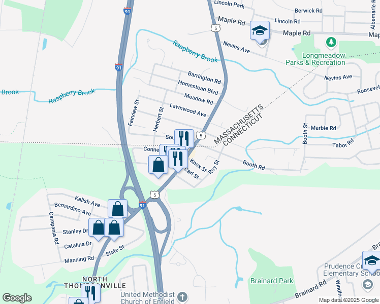 map of restaurants, bars, coffee shops, grocery stores, and more near 15 Enfield Street in Enfield