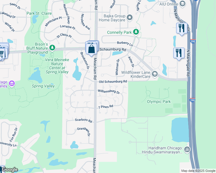 map of restaurants, bars, coffee shops, grocery stores, and more near 220 Oak Knoll Court in Schaumburg
