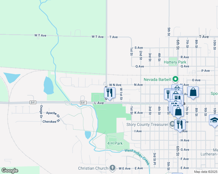 map of restaurants, bars, coffee shops, grocery stores, and more near 51 M Avenue in Nevada