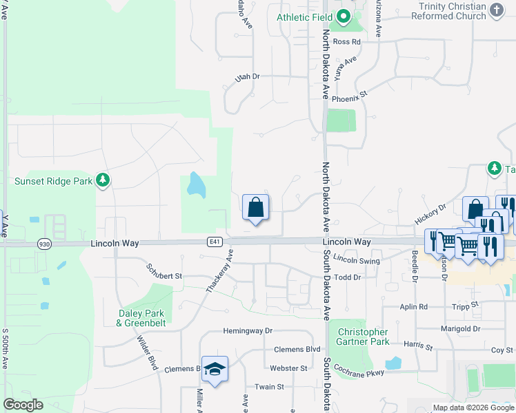 map of restaurants, bars, coffee shops, grocery stores, and more near 4810 Westbend Drive in Ames