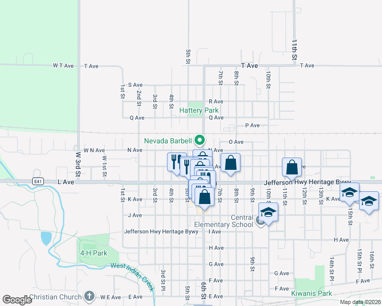 map of restaurants, bars, coffee shops, grocery stores, and more near 1337 5th Street in Nevada