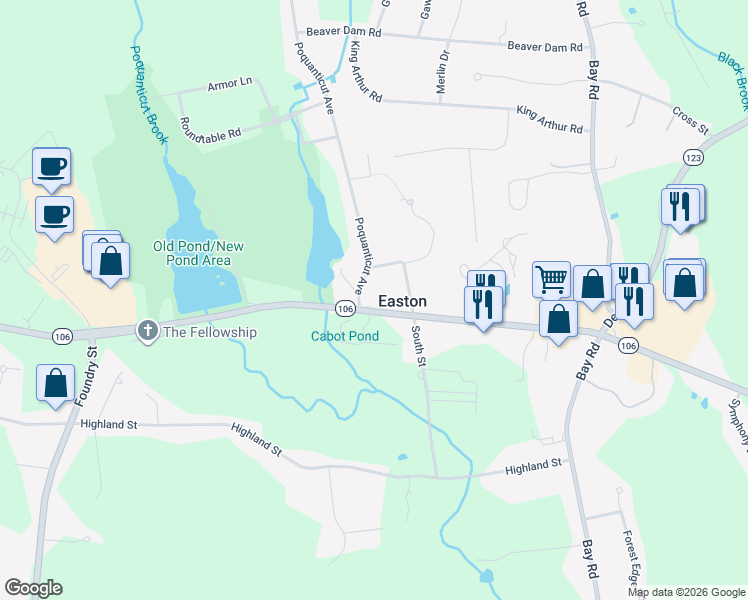 map of restaurants, bars, coffee shops, grocery stores, and more near 3 1/2 Worcester Street in Taunton