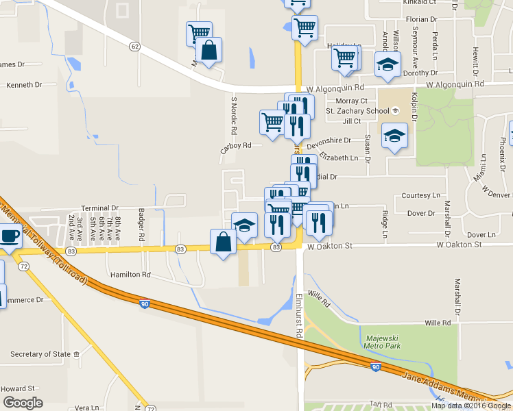 map of restaurants, bars, coffee shops, grocery stores, and more near 2318 South Cannon Drive in Mount Prospect
