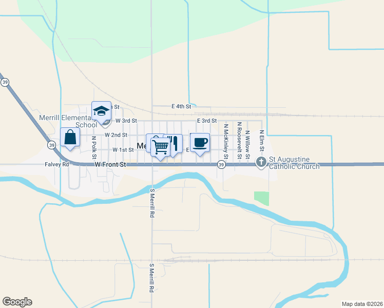 map of restaurants, bars, coffee shops, grocery stores, and more near 308 East Front Street in Malin