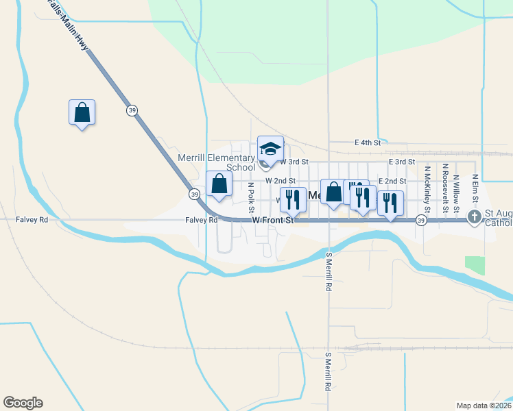 map of restaurants, bars, coffee shops, grocery stores, and more near 435 West Front Street in Merrill