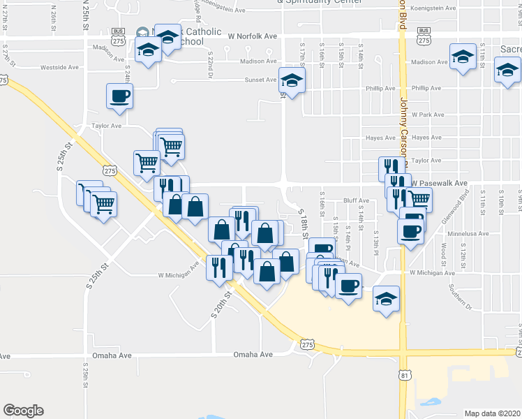 map of restaurants, bars, coffee shops, grocery stores, and more near 1956-1998 Vicki Lane in Norfolk