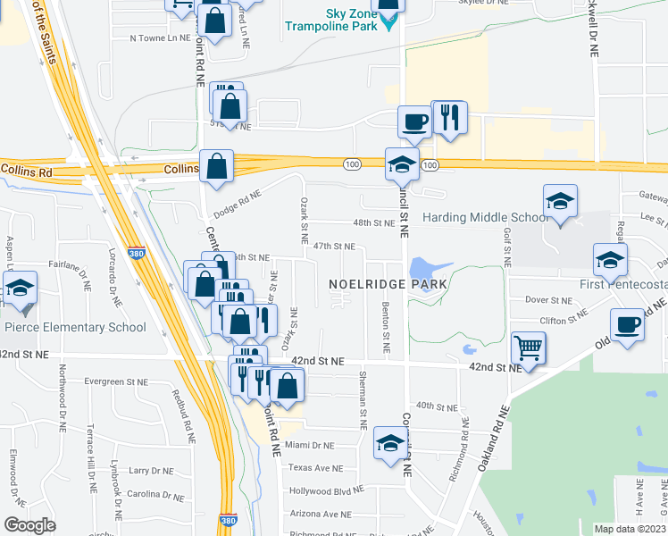 map of restaurants, bars, coffee shops, grocery stores, and more near 4521 Rushmore Drive Northeast in Cedar Rapids