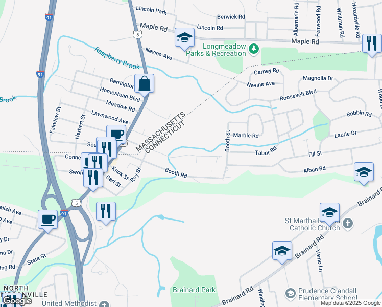 map of restaurants, bars, coffee shops, grocery stores, and more near 37 Brookside Village in Enfield