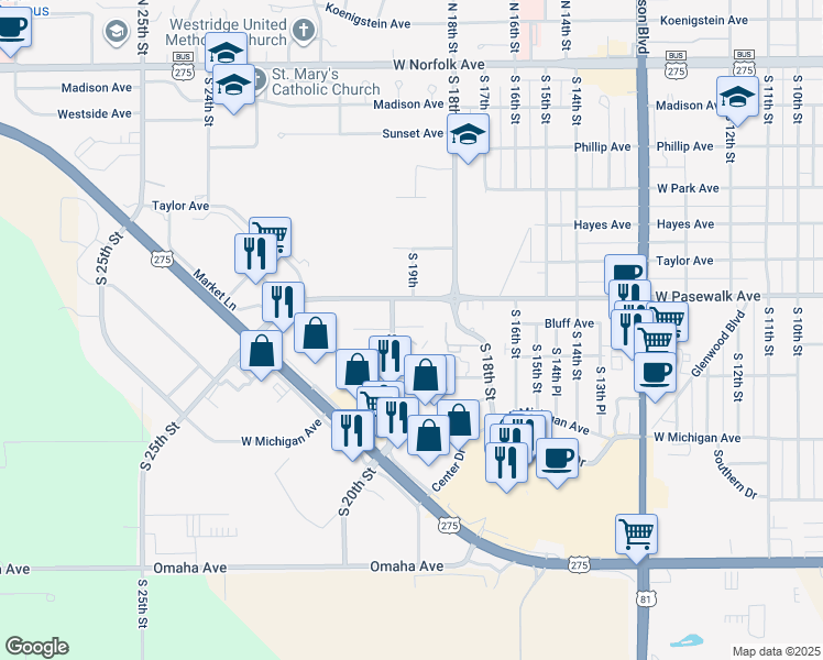 map of restaurants, bars, coffee shops, grocery stores, and more near 1806 Parker Circle in Norfolk
