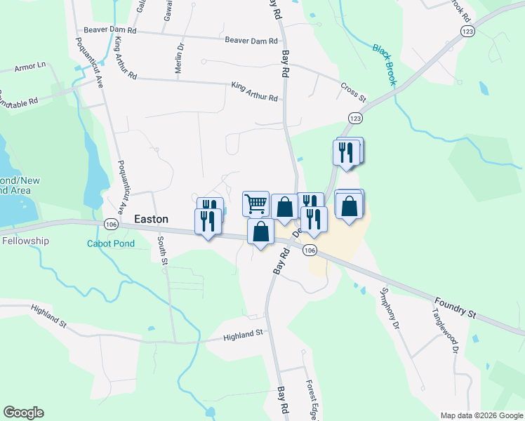 map of restaurants, bars, coffee shops, grocery stores, and more near 103 Gas Light Lane in Easton