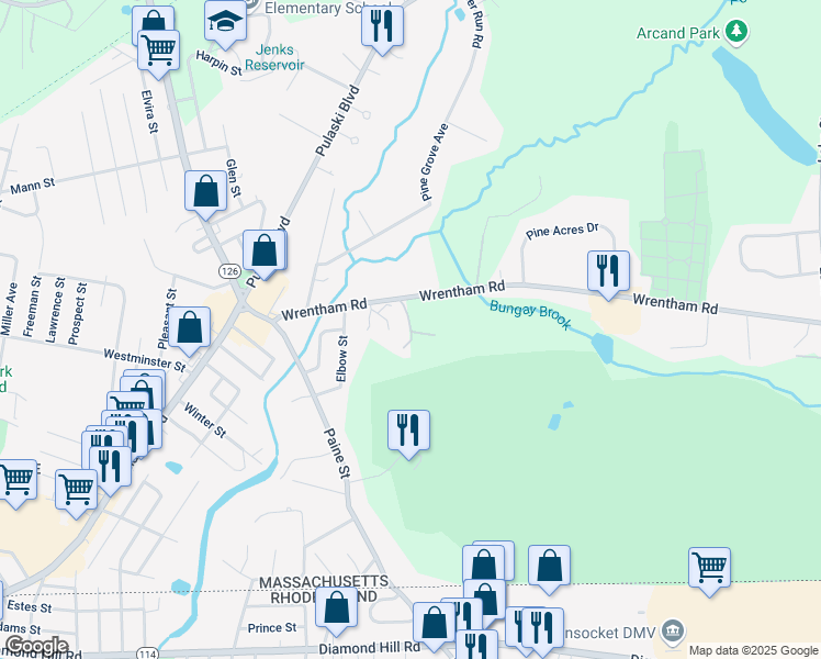 map of restaurants, bars, coffee shops, grocery stores, and more near 65 Wrentham Manor in Bellingham