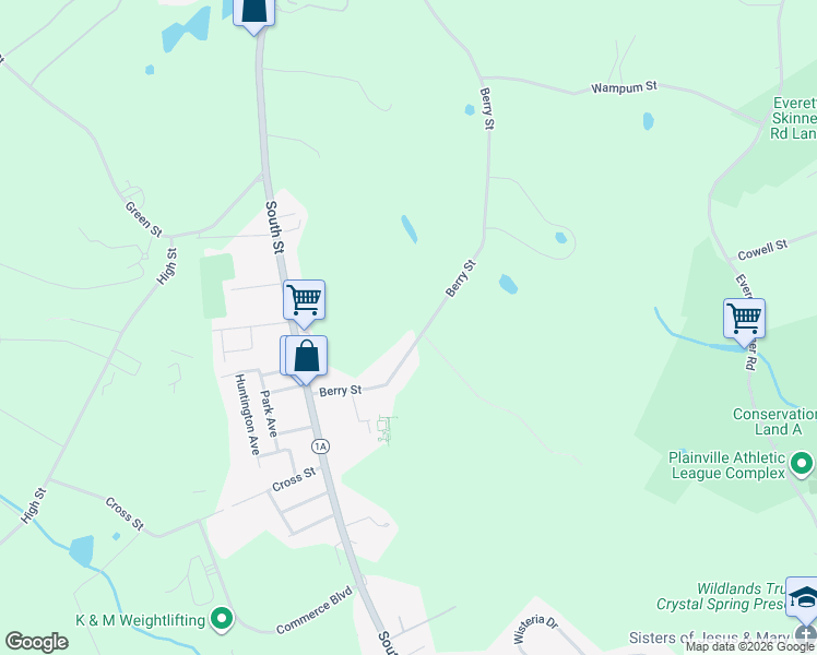 map of restaurants, bars, coffee shops, grocery stores, and more near 20 Berry Street in Plainville