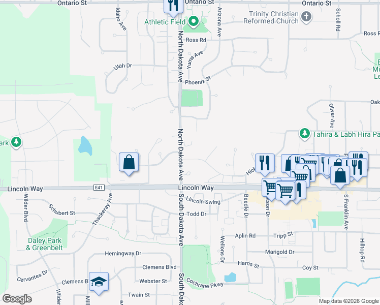 map of restaurants, bars, coffee shops, grocery stores, and more near 298 North Dakota Avenue in Ames